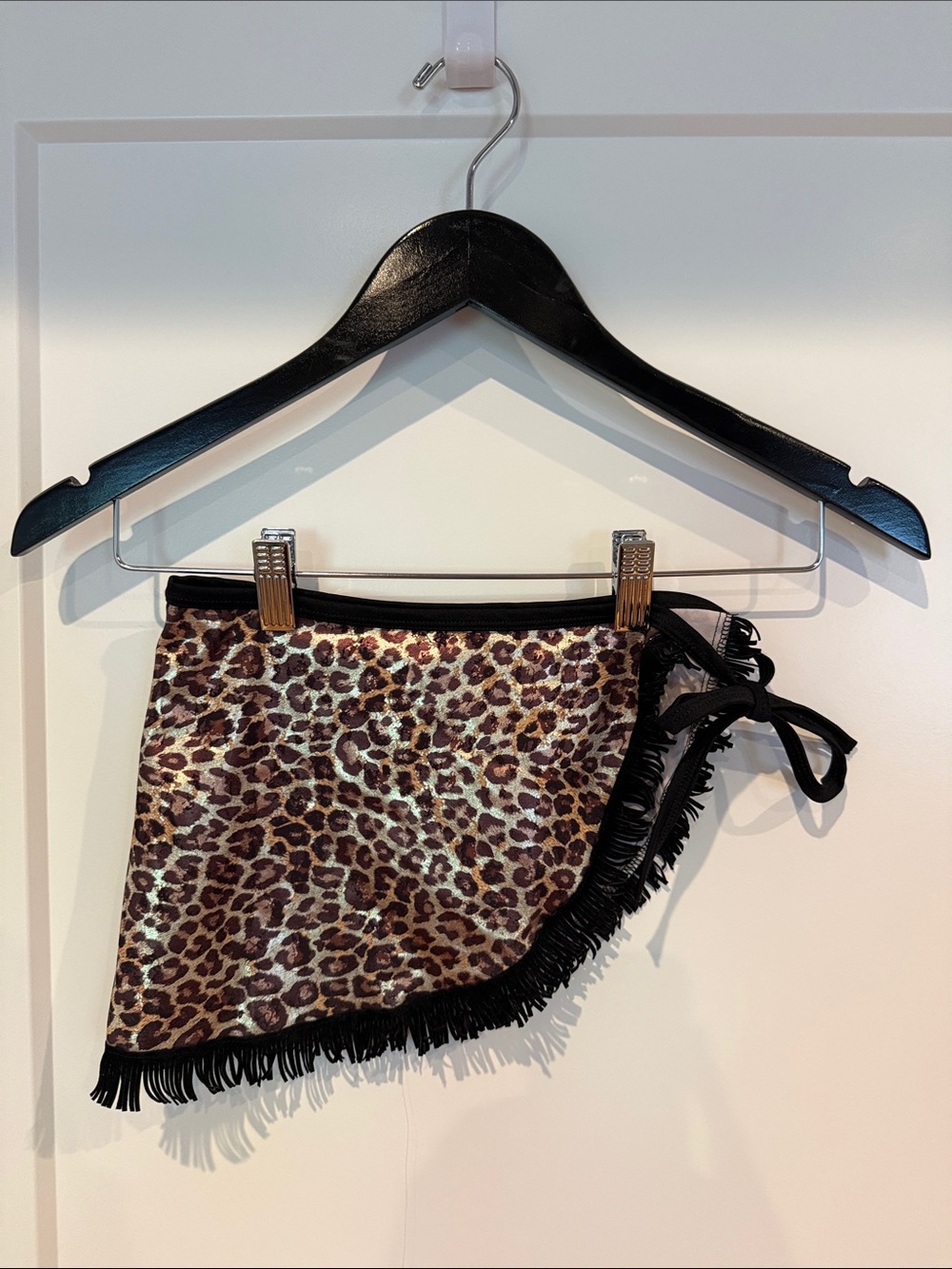 Leopard Print Tie-Side Mini Skirt with Fringe - Brown